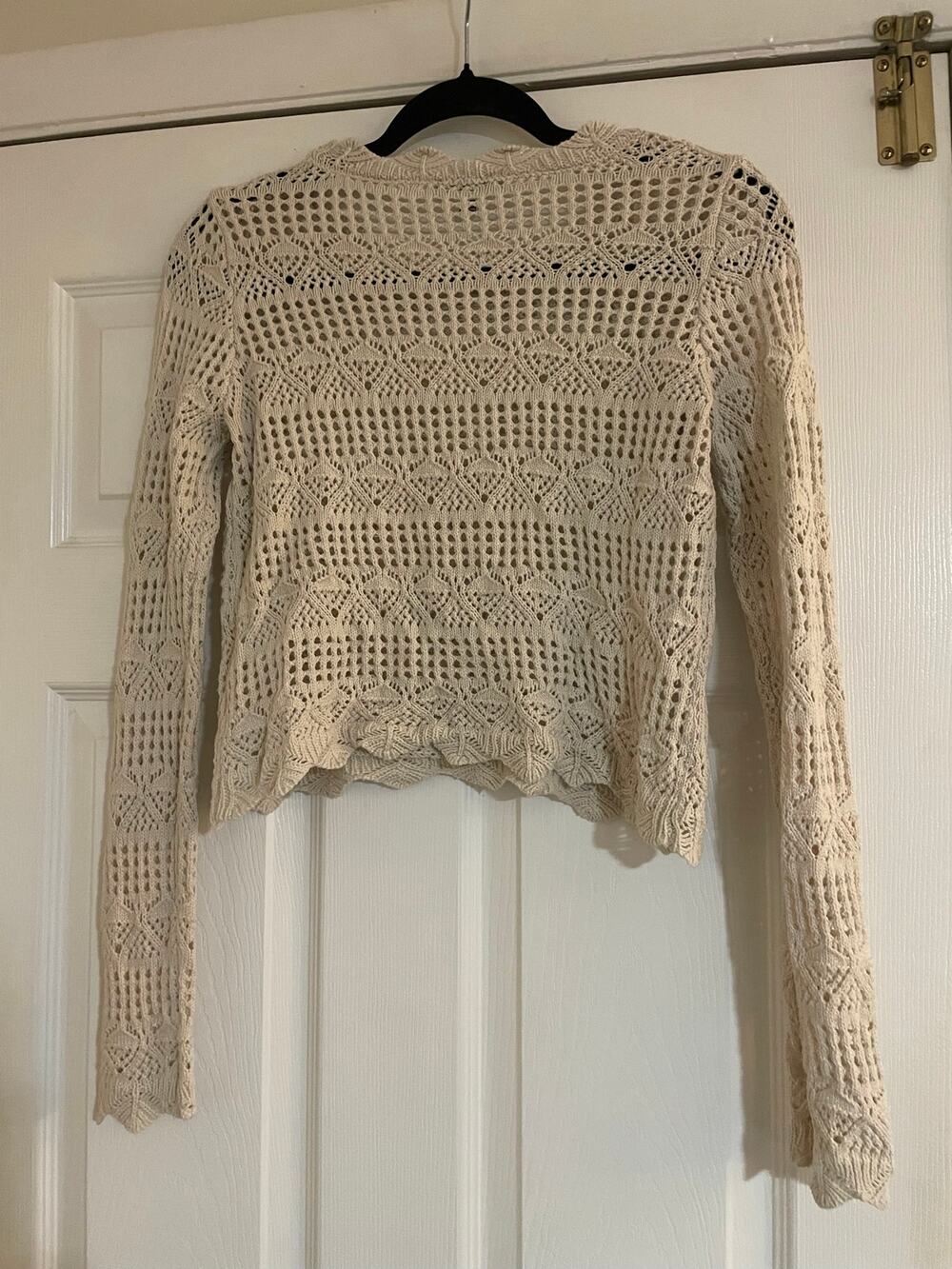 Crochet knit patterned cream Y2K sweater size small
